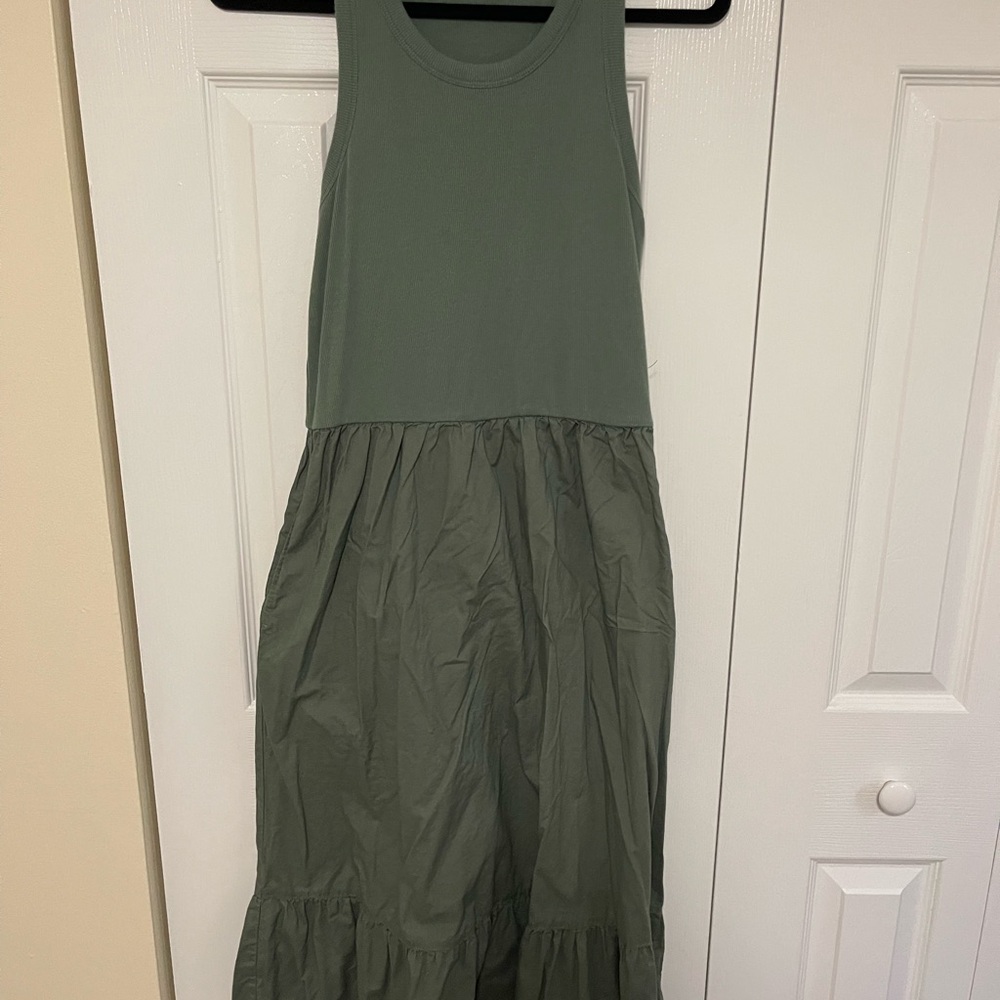 GAP Sleeveless Olive Green Tiered Maxi Dress -